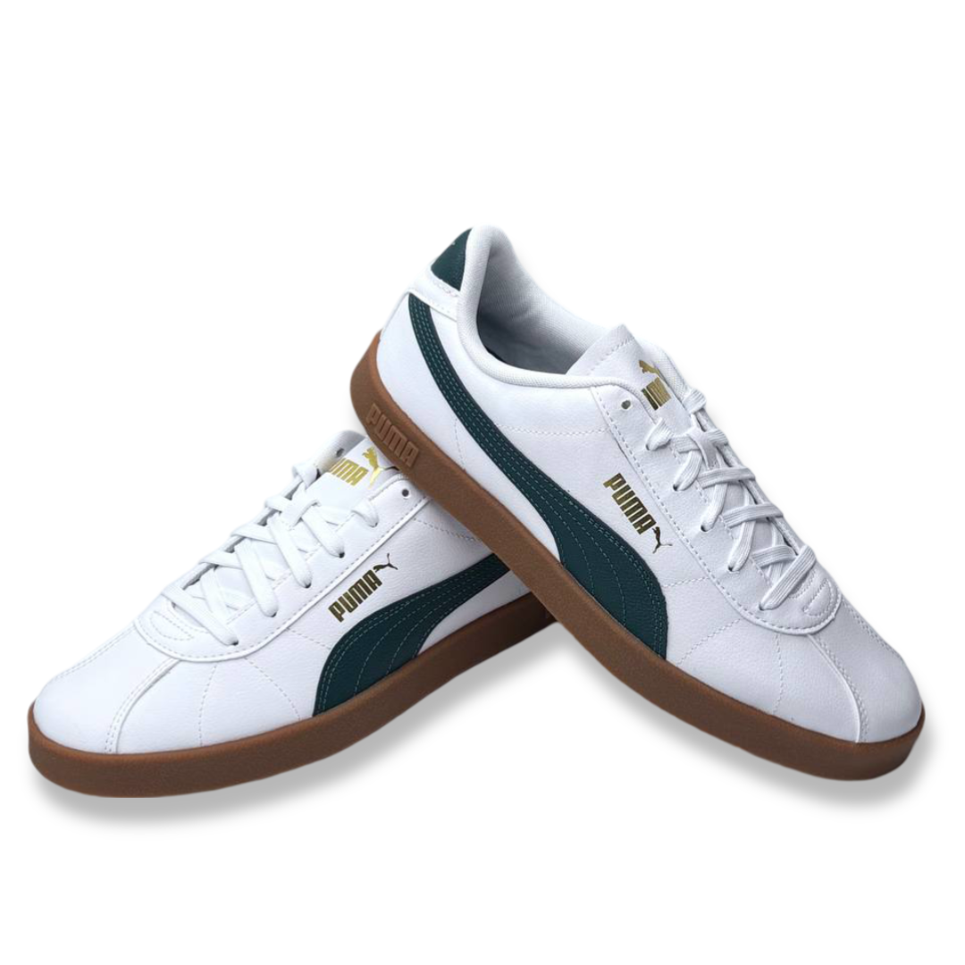 IMG 9247 - ZAPATILLA HOMBRE PUMA CLUB II SL | SNEAKERS DE PIEL VEGANA, SUELA DE GOMA Y DISEÑO RETRO Zapatillas hombre Puma Club II SL - sneakers de piel sintética en color blanco con detalles en verde, suela de goma y diseño retro.