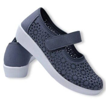 Salón Velcro Cutillas 38470 Pacífico Marino - zapato cómodo con diseño floral troquelado y ajuste de velcro