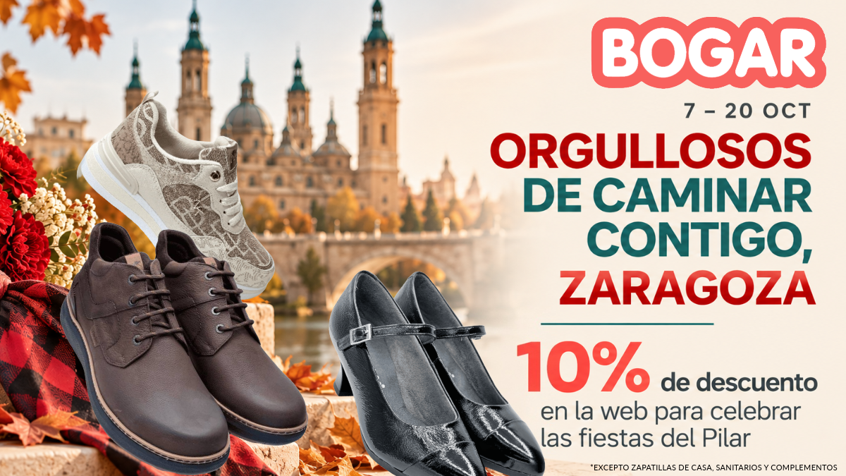 Banner de Zapaterías Bogar con promoción del 10% de descuento en la web por las fiestas del Pilar 2026